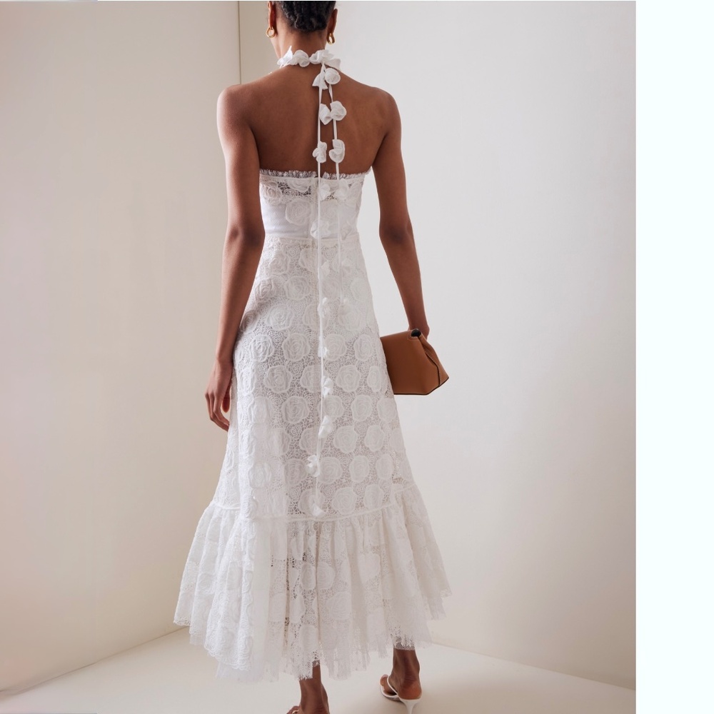 Alexis White Villanelle Embroidered Lace Maxi Dress XL